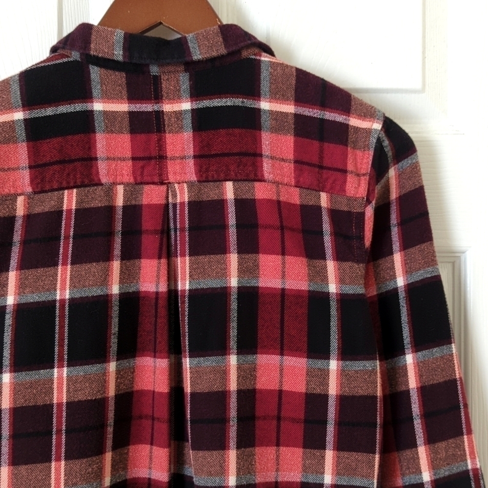 Woolrich Plaid Flannel Relaxed Fit Long Sleeve Button Down Shirt Red Burgundy S - Picture 14 of 14